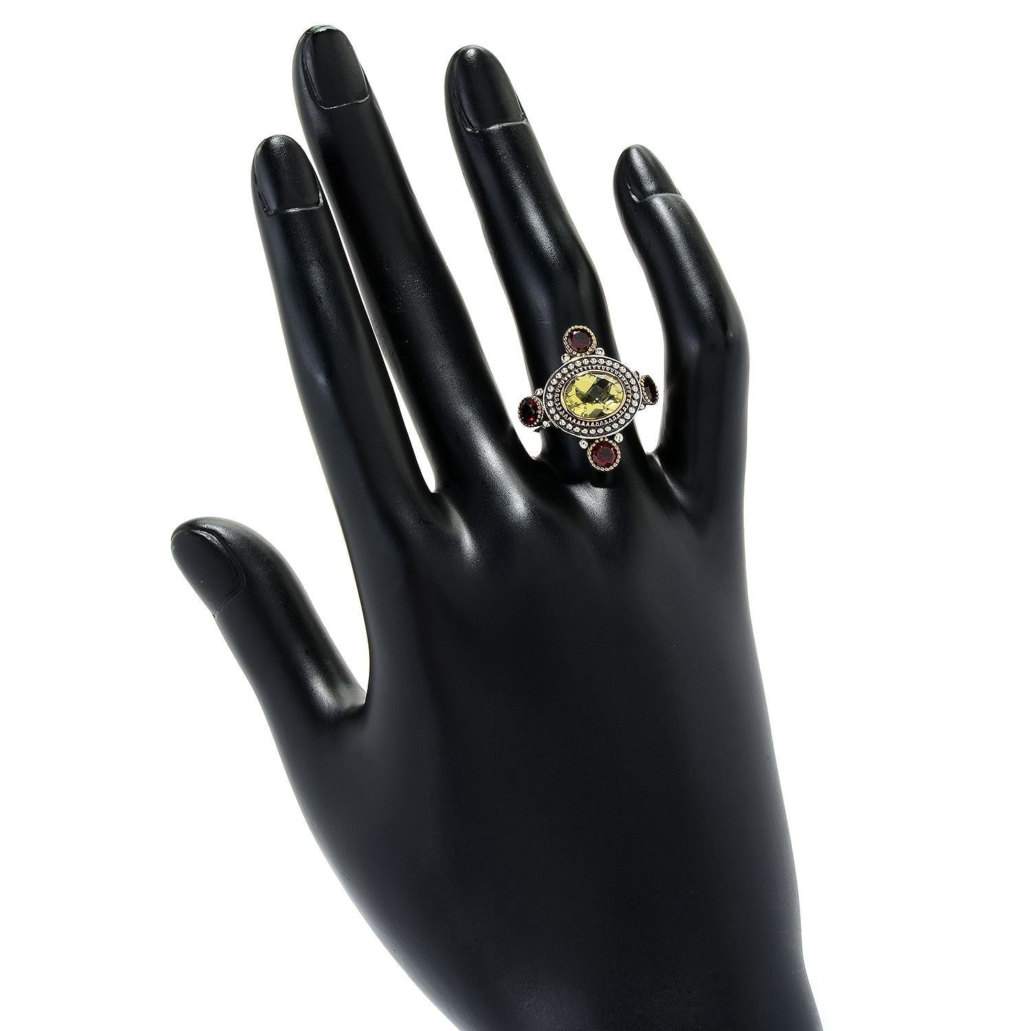 Silver 925 Red Garnet,Ouro Verde Ring