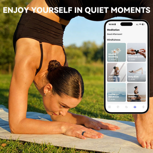 &amp; Fitness Tracking Ring, 7-Day Battery, Heart Rate Sleep Monitor, No Subscription, IP68 Waterproof, Stainless Steel - Size 7, Black