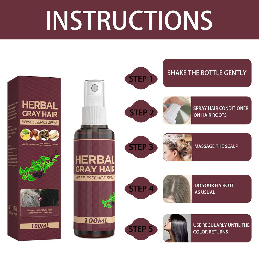 Gray Hair Spray, 100ml Hair Darkening Conditioner Spray, Hair Coloring Spray, Hair Darkening Conditioner, Reverse Grey Hair,Hair Coloring Essence for 4 Weeks Gradual Results