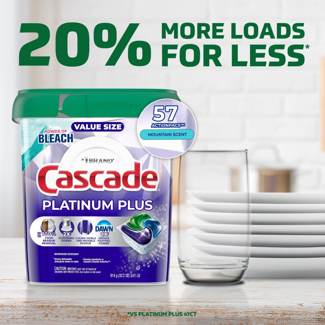 Platinum Plus Dishwasher Pods, Mountain, 57 Count