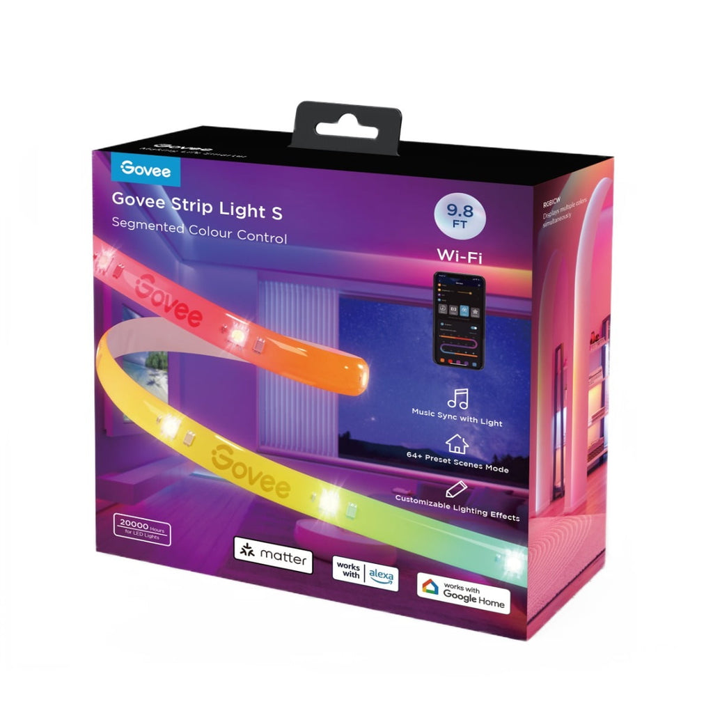 RGBICW Wi-Fi LED Strip Light, 9.8ft, Smart App Control, Multicolor for Bedroom &amp; TV Backlight