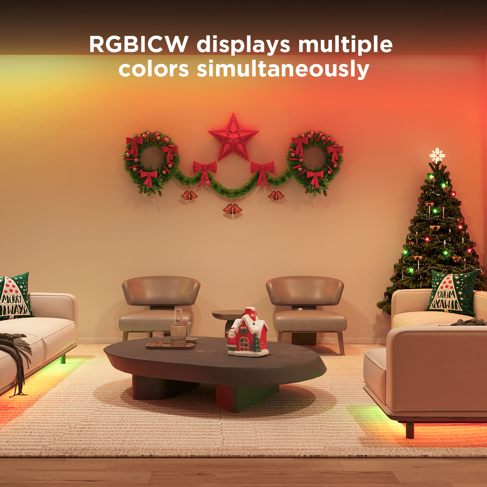 RGBICW Wi-Fi LED Strip Light, 9.8ft, Smart App Control, Multicolor for Bedroom &amp; TV Backlight