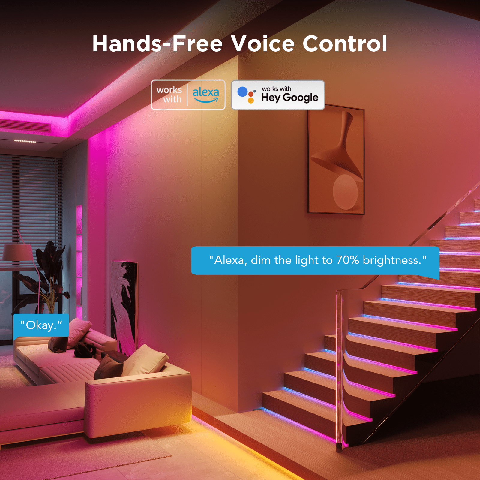 RGBICW Wi-Fi LED Strip Light, 9.8ft, Smart App Control, Multicolor for Bedroom &amp; TV Backlight