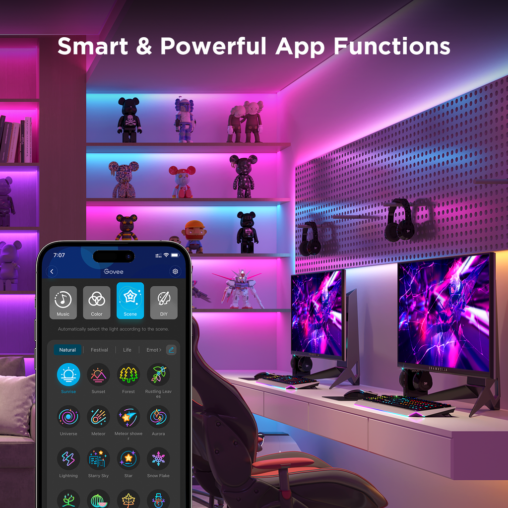 RGBICW Wi-Fi LED Strip Light, 9.8ft, Smart App Control, Multicolor for Bedroom &amp; TV Backlight
