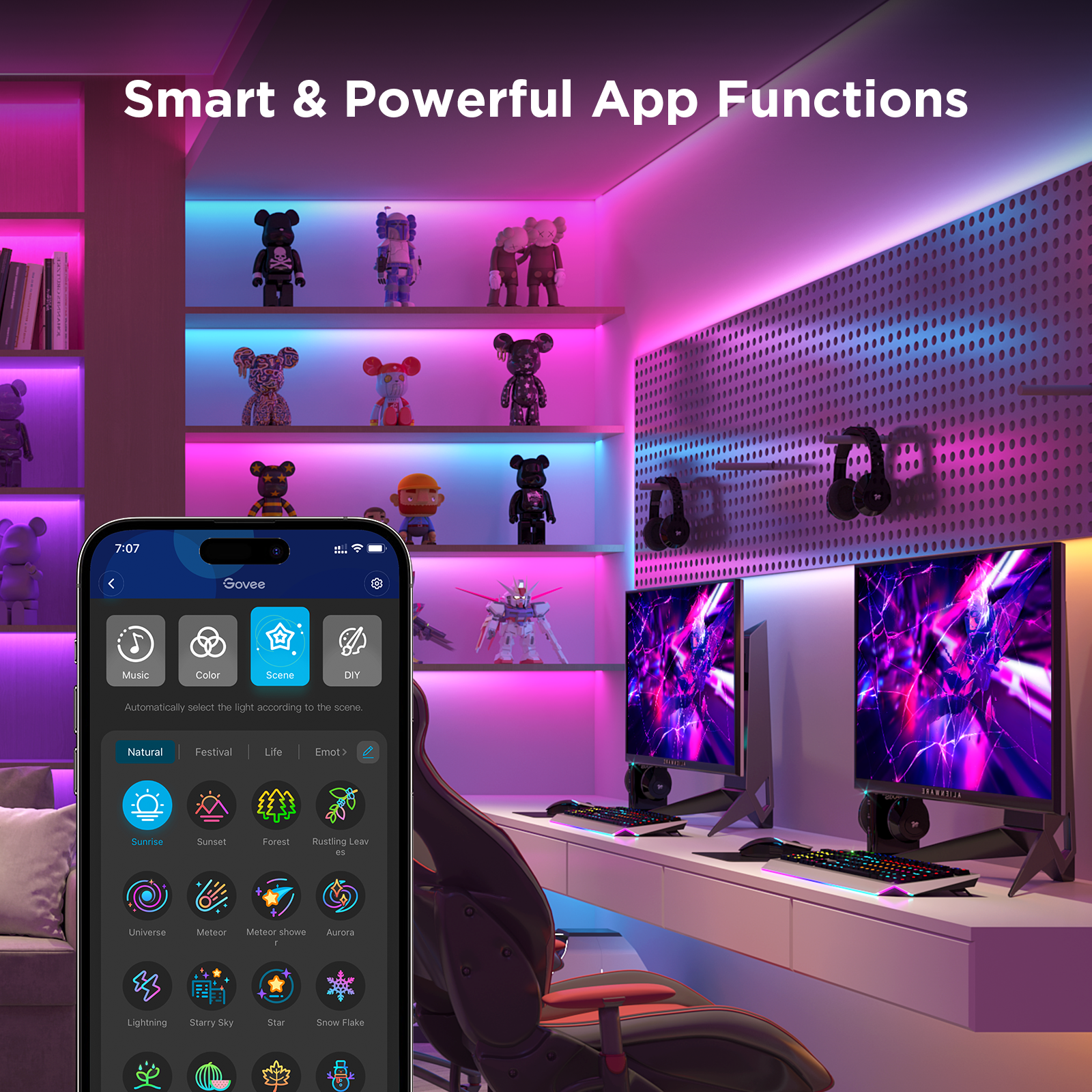 RGBICW Wi-Fi LED Strip Light, 9.8ft, Smart App Control, Multicolor for Bedroom &amp; TV Backlight