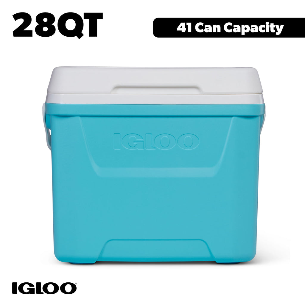28 QT Laguna Hard-Sided Ice Chest Cooler, Aqua Blue and White