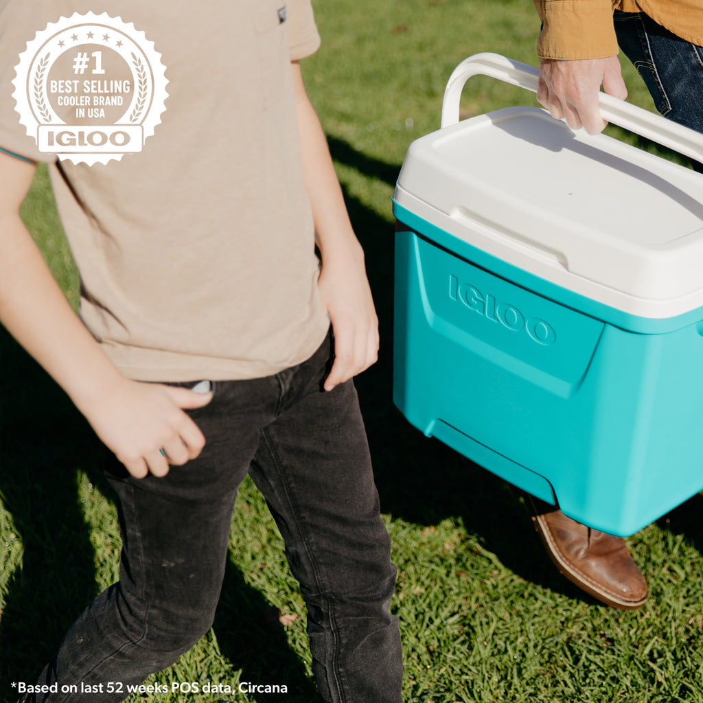 28 QT Laguna Hard-Sided Ice Chest Cooler, Aqua Blue and White