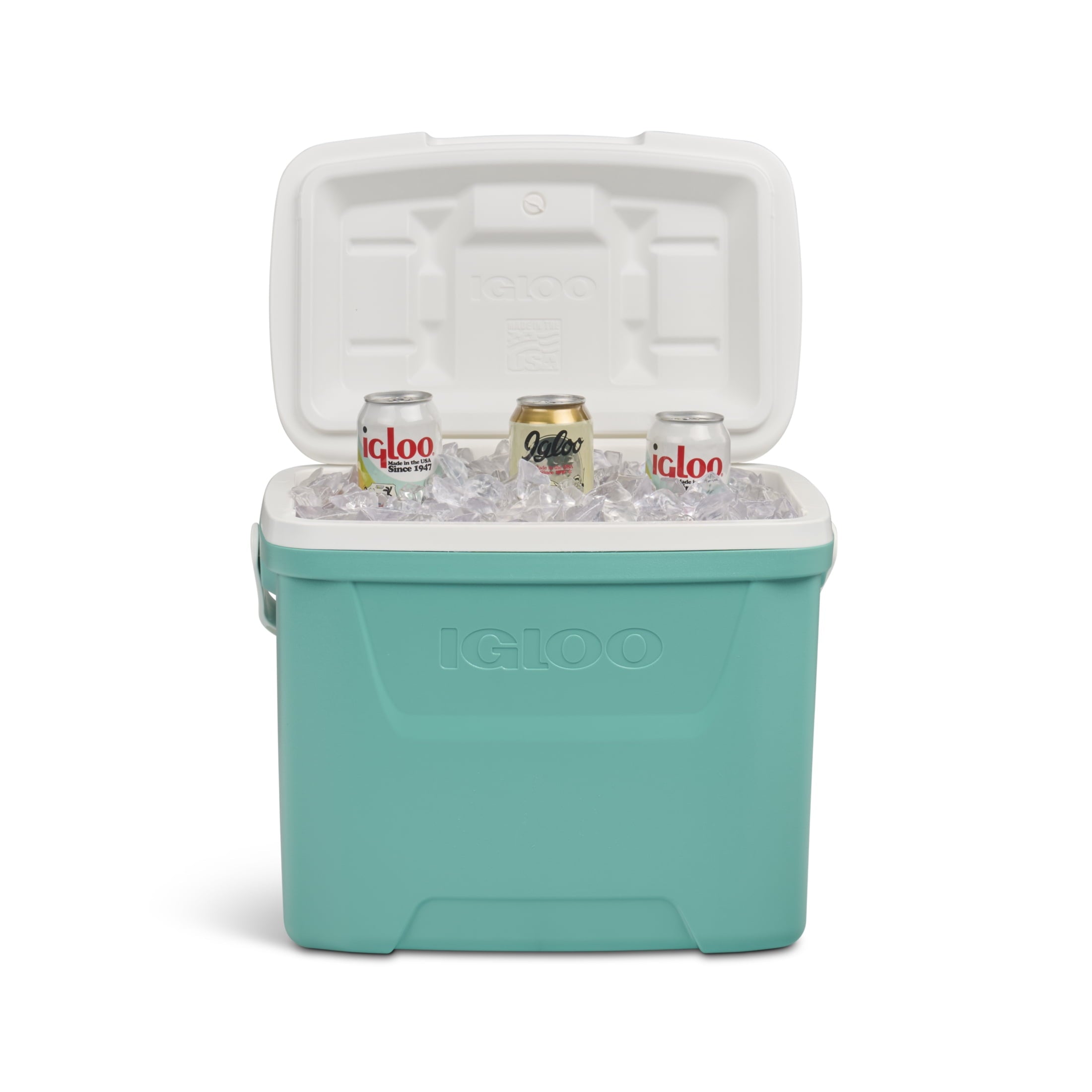 28 QT Laguna Hard-Sided Ice Chest Cooler, Aqua Blue and White