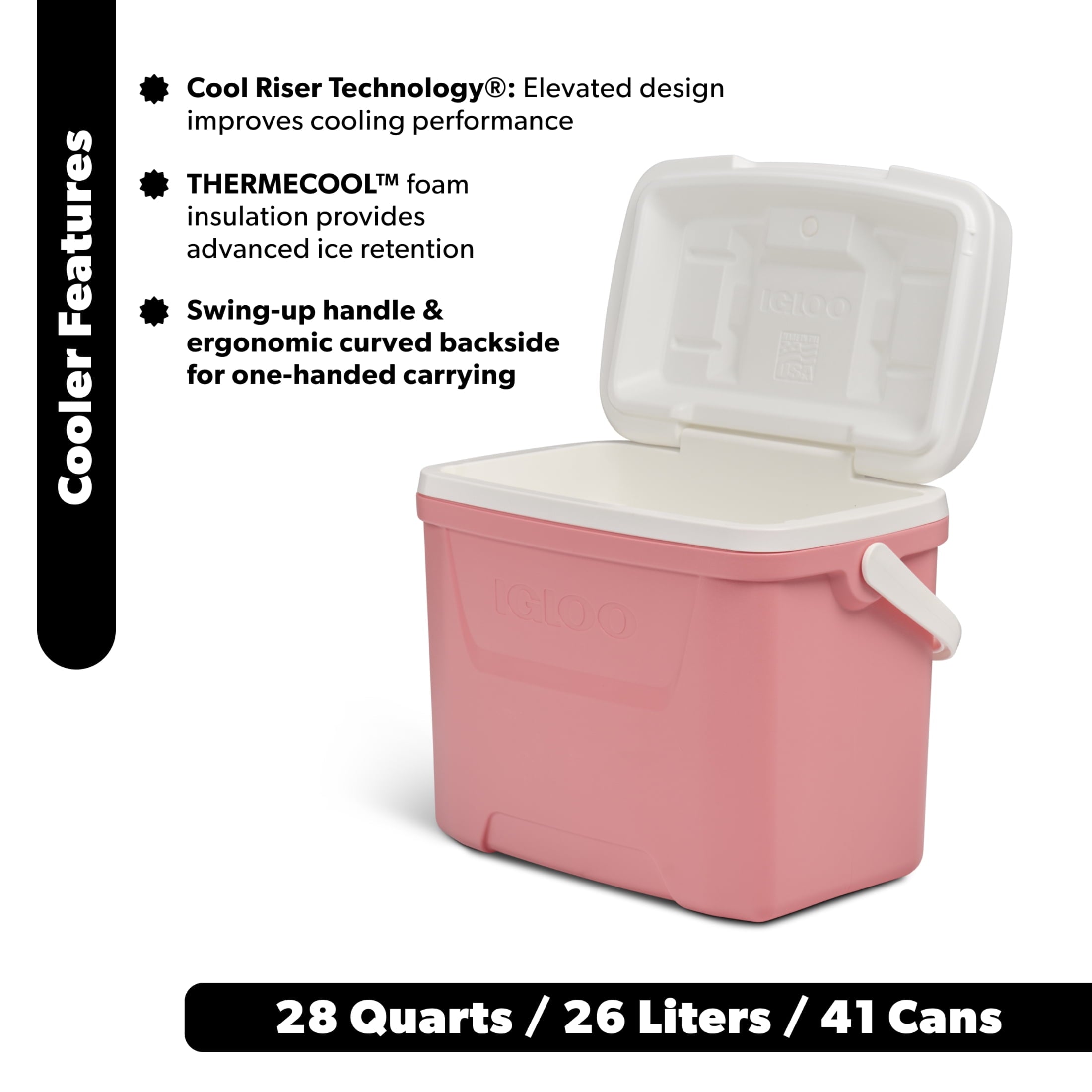 28 QT Laguna Hard-Sided Ice Chest Cooler, Aqua Blue and White