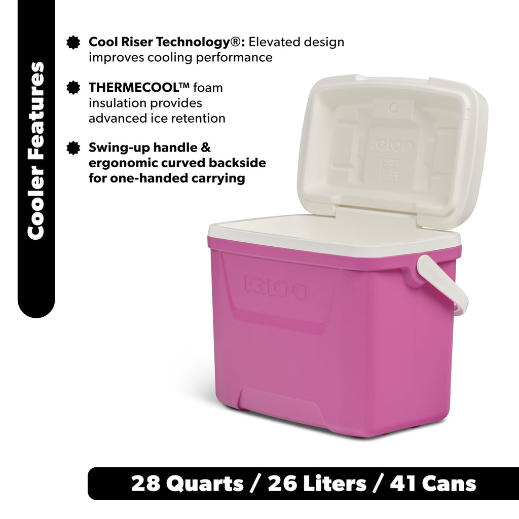 28 QT Laguna Hard-Sided Ice Chest Cooler, Aqua Blue and White