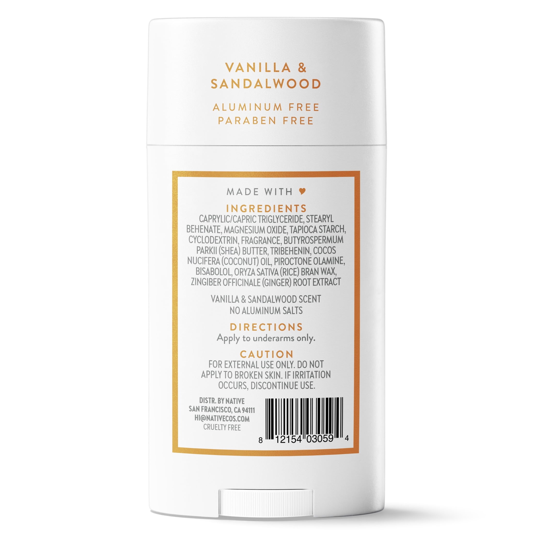 Deodorant, Aluminum Free for Women and Men, Vanilla &amp; Sandalwood, 2.65 oz
