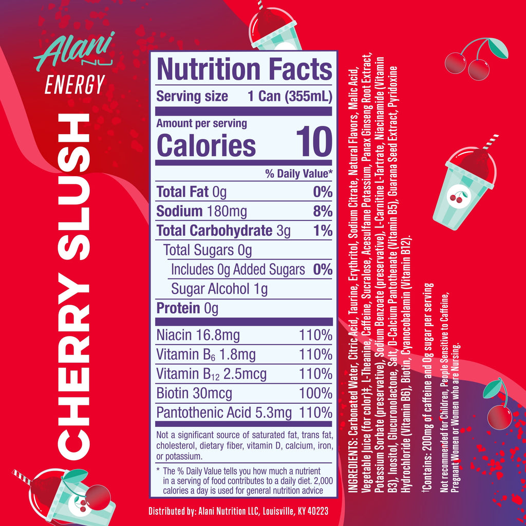 Sugar Free Energy Drink, Cherry Slush, 12 fl oz, 12 Pack, Cans, 200mg Caffeine