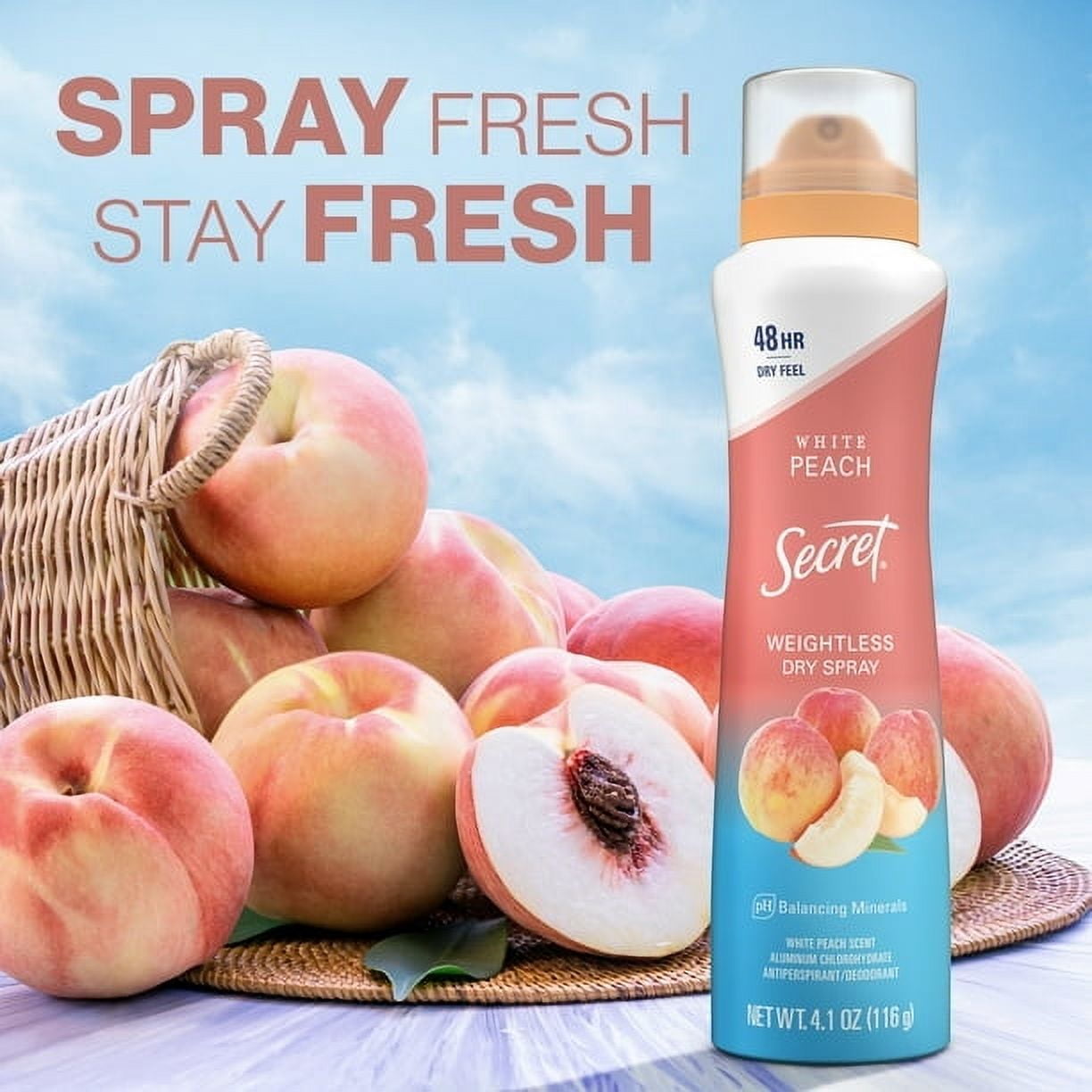 Dry Spray Antiperspirant Deodorant, White Peach and Argan Oil, 4.1oz. (4 Pack)