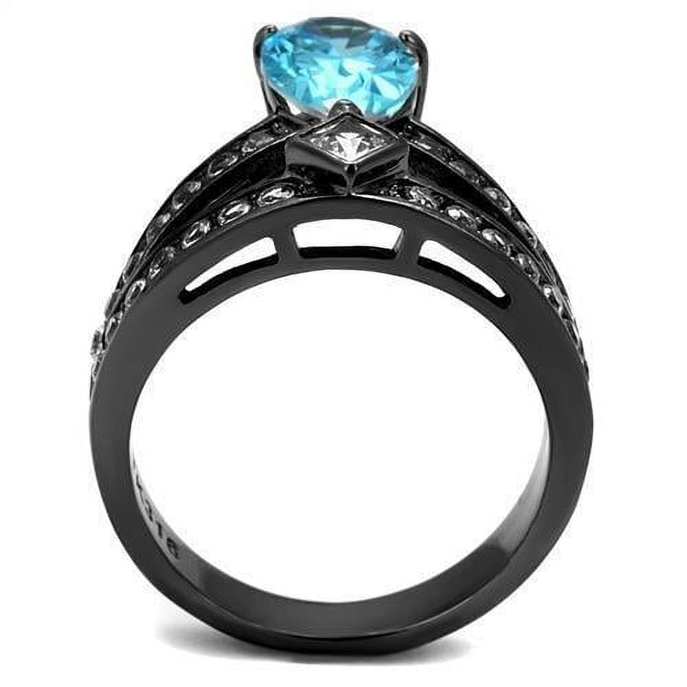 Black Aquamarine Ring Anillo Para Mujer 316L Stainless Steel Ring with AAA Grade CZ in Sea Blue Youra