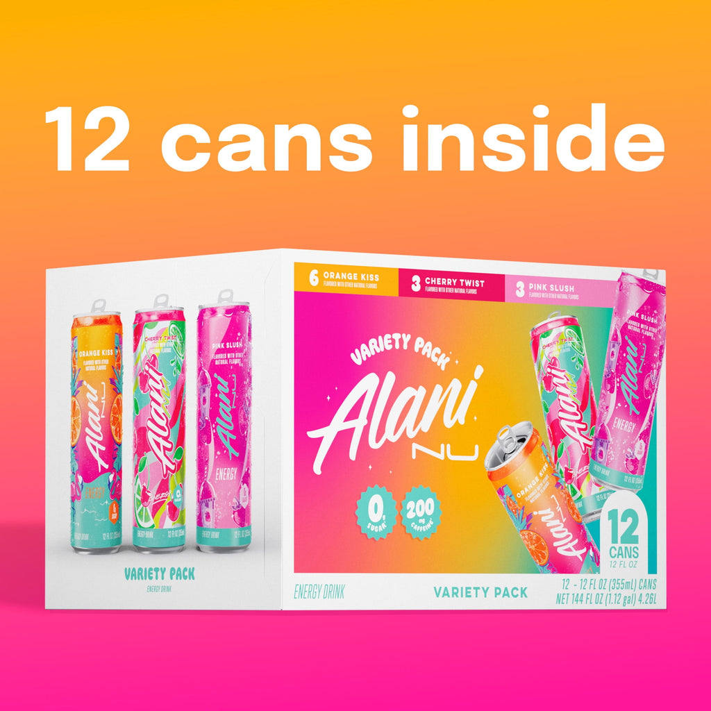 Sugar Free Energy Drink, Variety Pack, Pink Slush, Orange Kiss, Cherry Twist, 12 fl oz, 12 Pack, Cans, 200mg Caffeine
