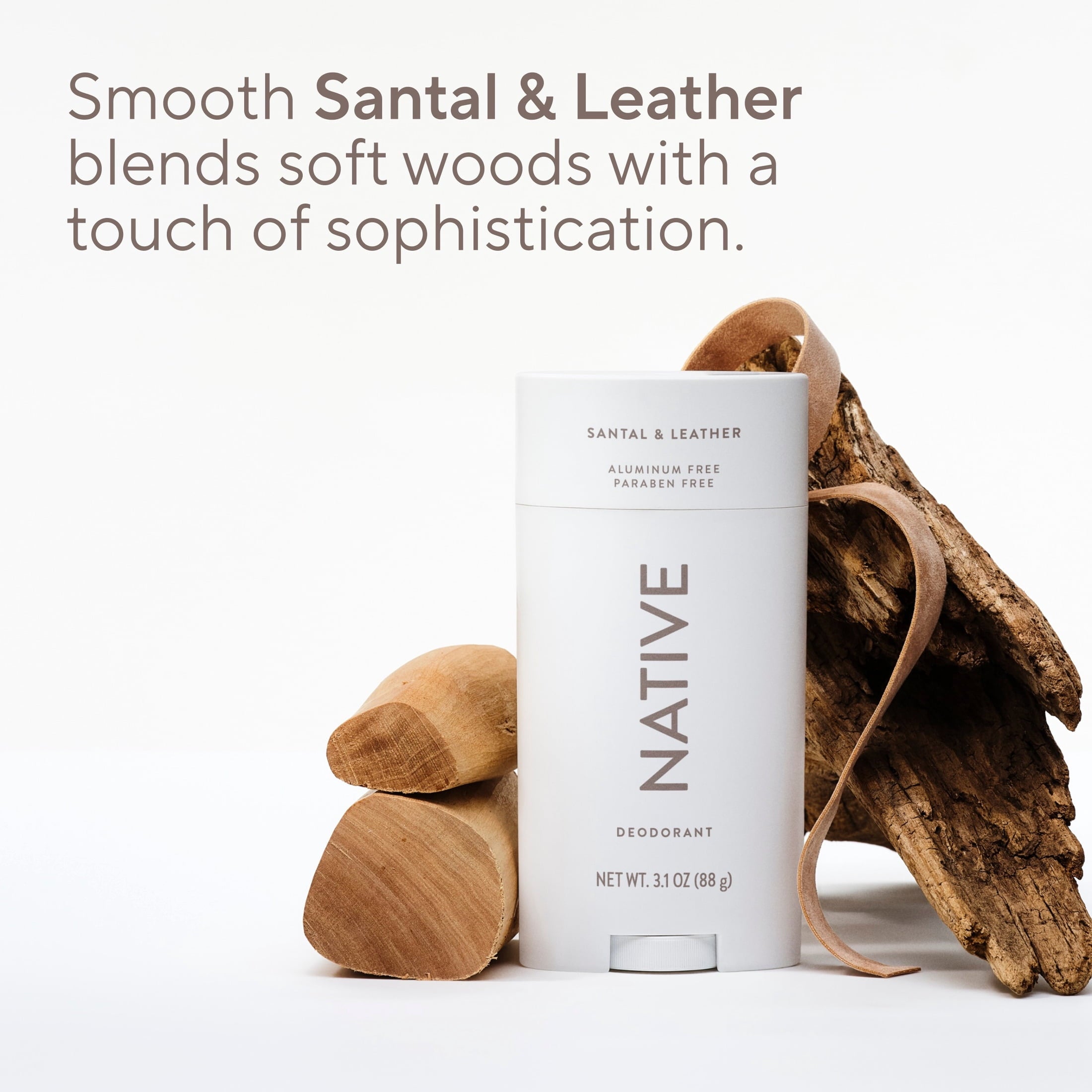 Aluminum Free Deodorant For Men, 72 Hour Solid Deodorant Stick, Santal &amp; Leather, 3.1oz