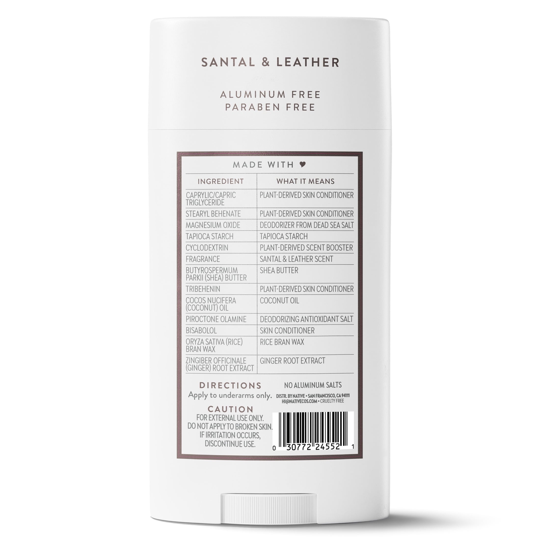 Aluminum Free Deodorant For Men, 72 Hour Solid Deodorant Stick, Santal &amp; Leather, 3.1oz