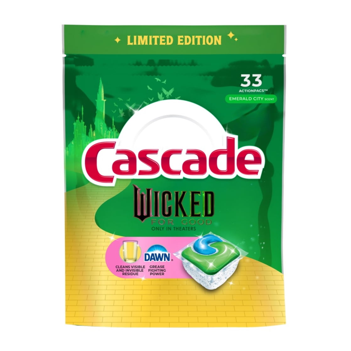 Complete "Wicked: For Good" Limited Edition Dishwasher Pods, Dish Detergent Soap, Emerald City Scent, 33 Count