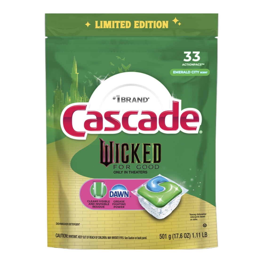 Complete "Wicked: For Good" Limited Edition Dishwasher Pods, Dish Detergent Soap, Emerald City Scent, 33 Count