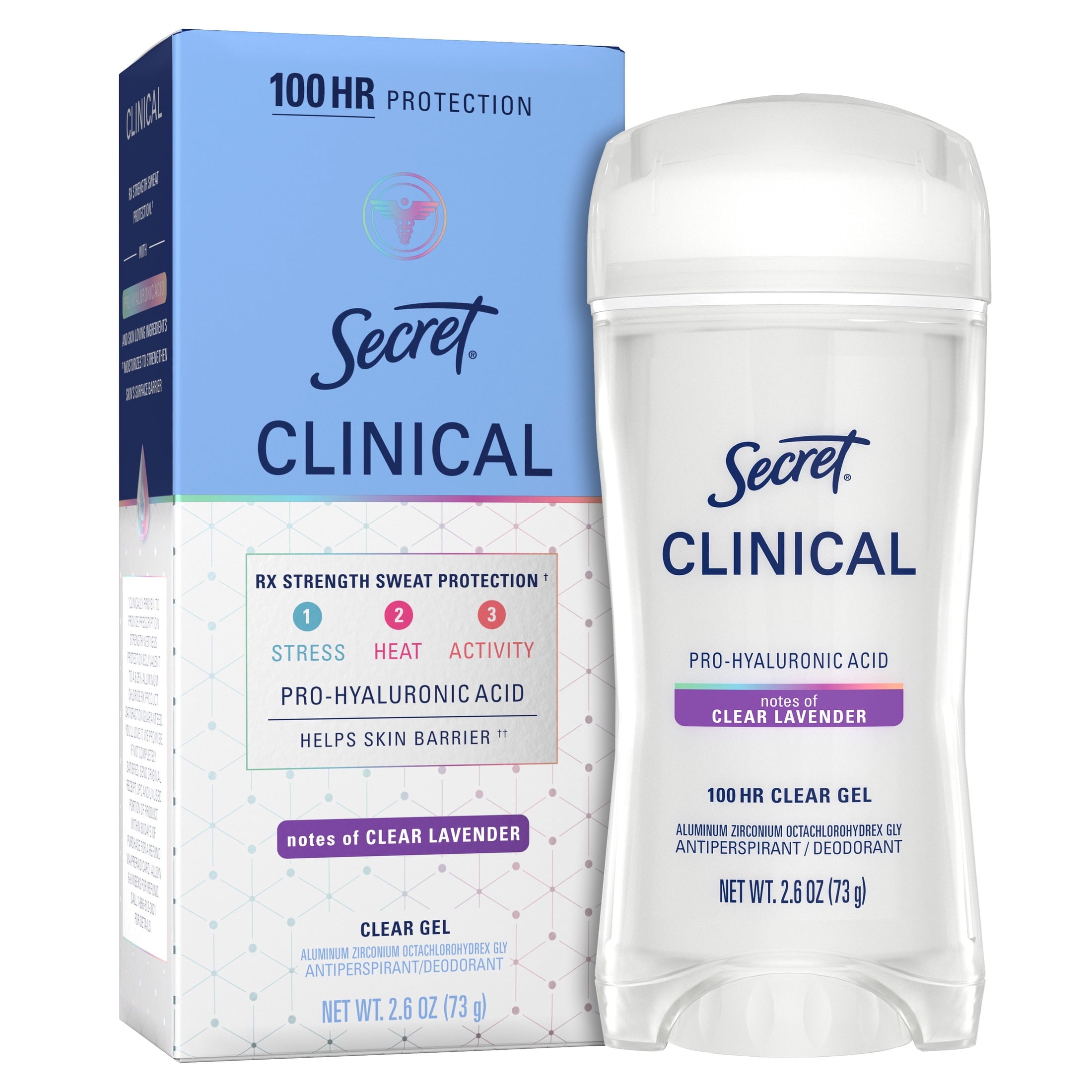 Clinical Antiperspirant Deodorant for Women, 100HR Sweat &amp; Odor Protection, Pro-Hyaluronic Acid, Clear Gel, Clean Lavender, 2.6oz