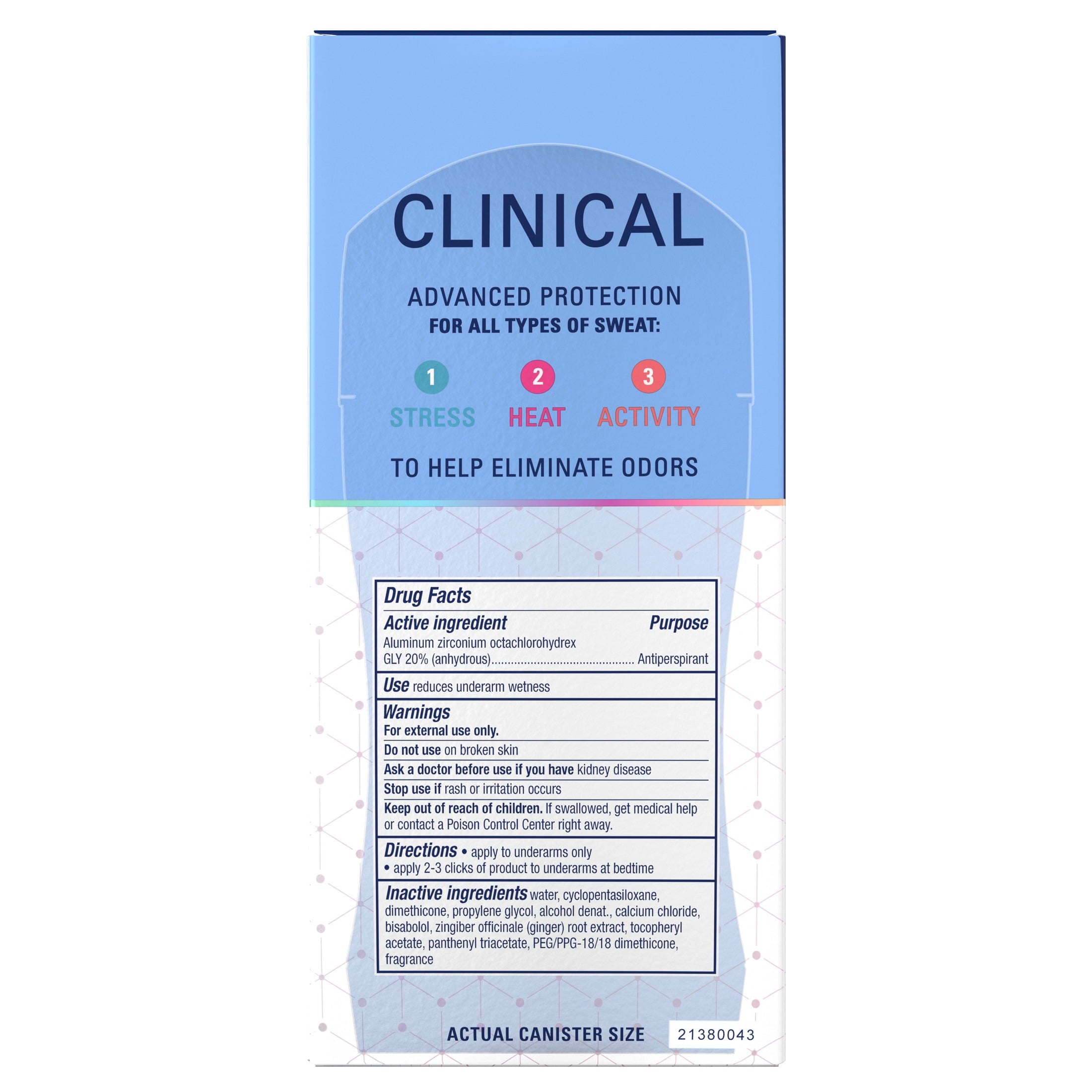 Clinical Antiperspirant Deodorant for Women, 100HR Sweat &amp; Odor Protection, Pro-Hyaluronic Acid, Clear Gel, Clean Lavender, 2.6oz