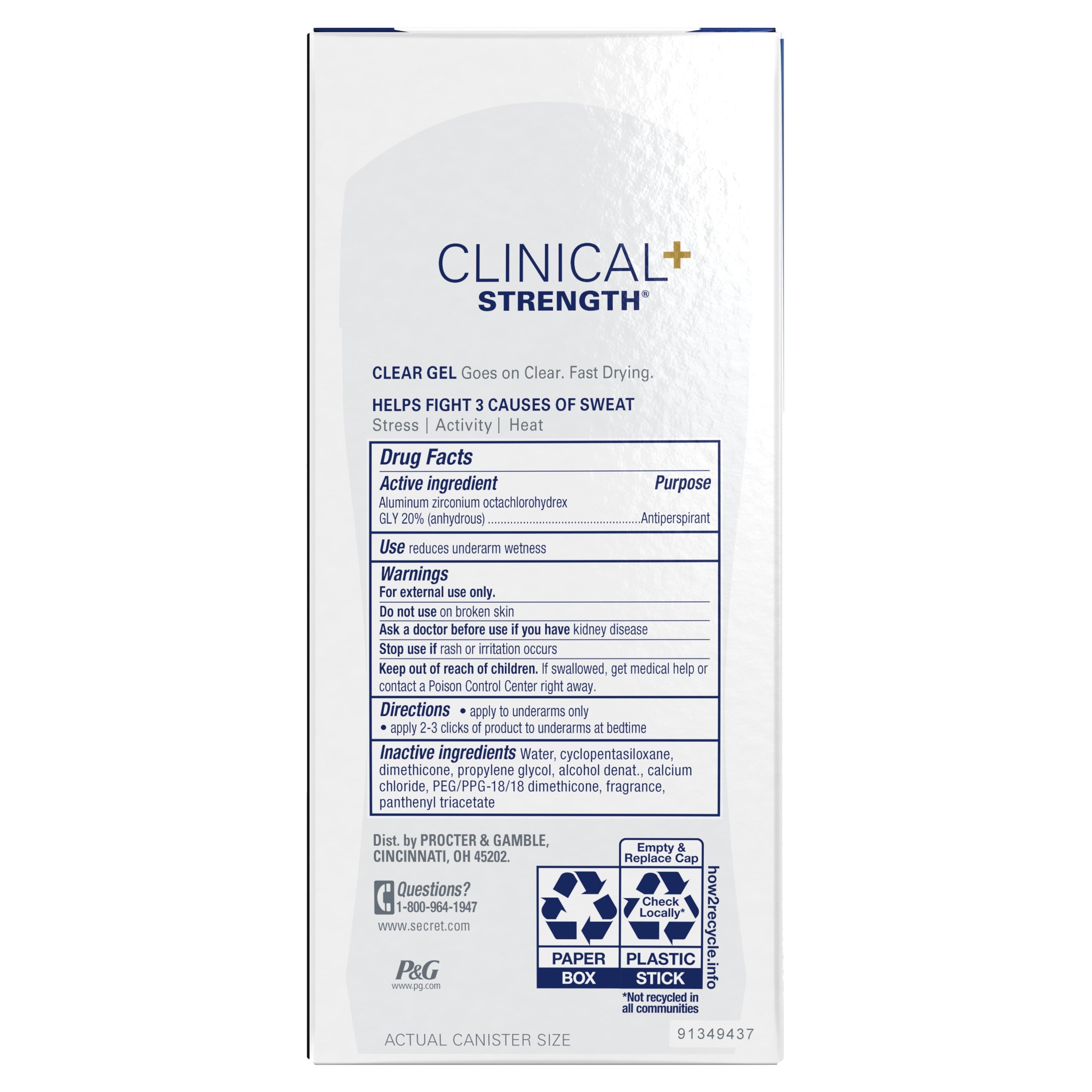 Clinical Antiperspirant Deodorant for Women, 100HR Sweat &amp; Odor Protection, Pro-Hyaluronic Acid, Clear Gel, Clean Lavender, 2.6oz