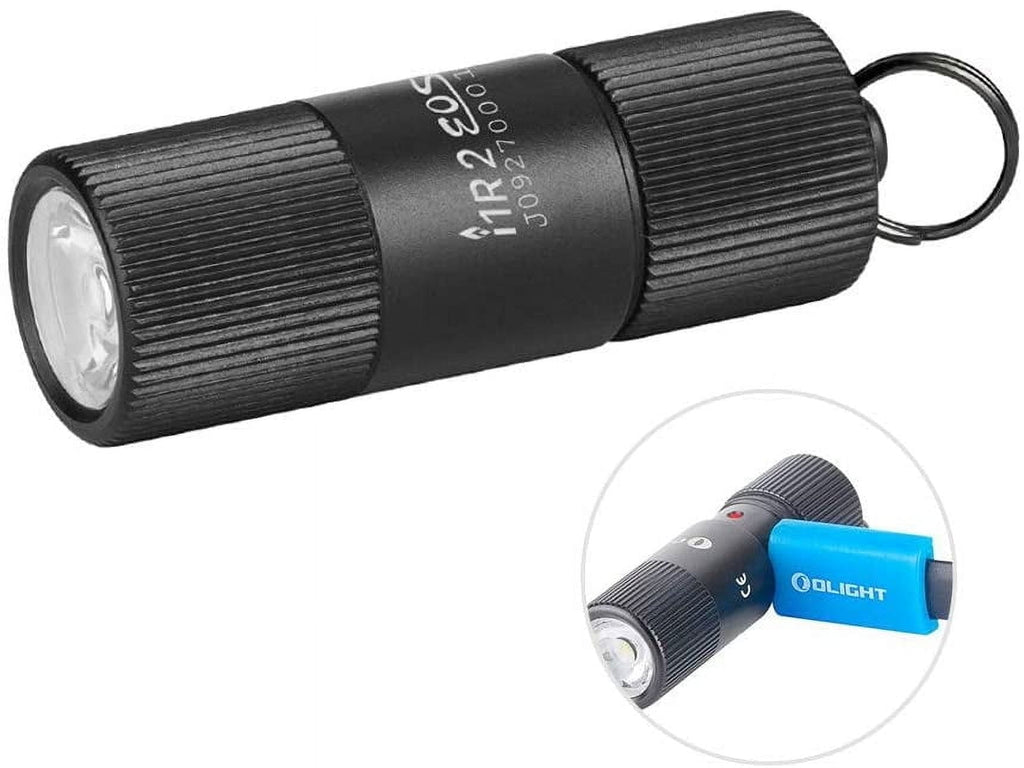 i1R 2 EOS 150 Lumens Tiny Rechargeable Keychain Flashlight EDC Mini LED Keyring Light with Built-in Battery for Camping Hiking Dog Walking etc (Black)