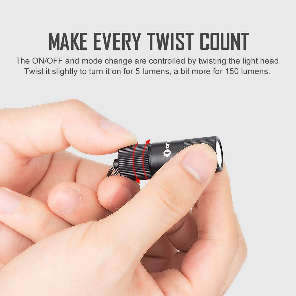 i1R 2 EOS 150 Lumens Tiny Rechargeable Keychain Flashlight EDC Mini LED Keyring Light with Built-in Battery for Camping Hiking Dog Walking etc (Black)