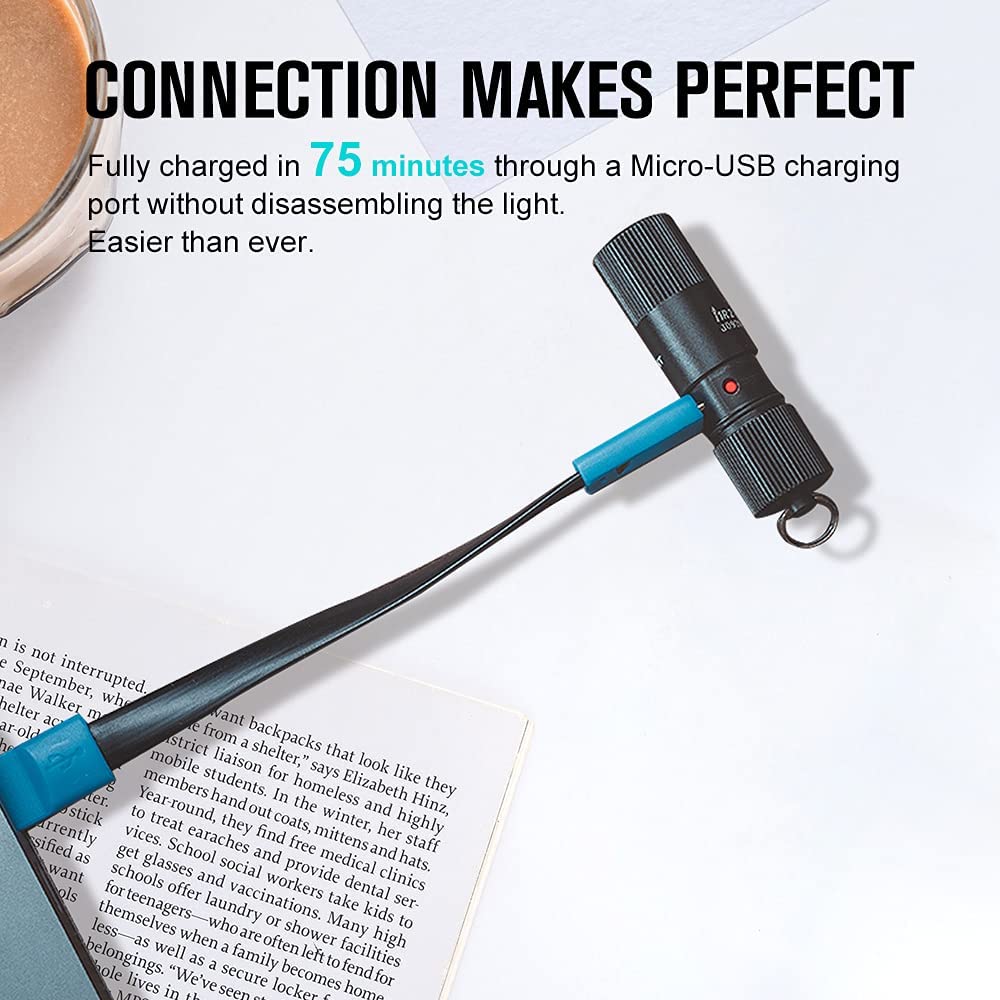 i1R 2 EOS 150 Lumens Tiny Rechargeable Keychain Flashlight EDC Mini LED Keyring Light with Built-in Battery for Camping Hiking Dog Walking etc (Black)