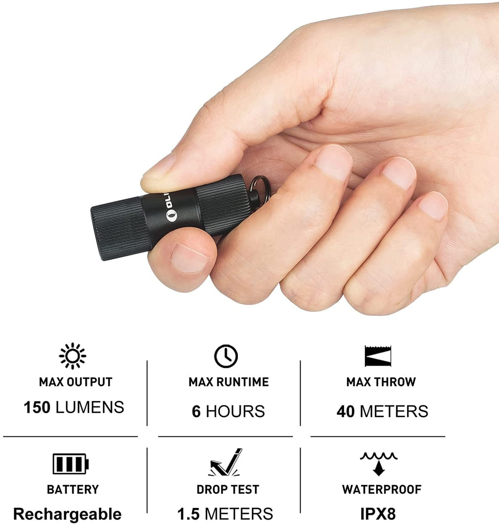 i1R 2 EOS 150 Lumens Tiny Rechargeable Keychain Flashlight EDC Mini LED Keyring Light with Built-in Battery for Camping Hiking Dog Walking etc (Black)