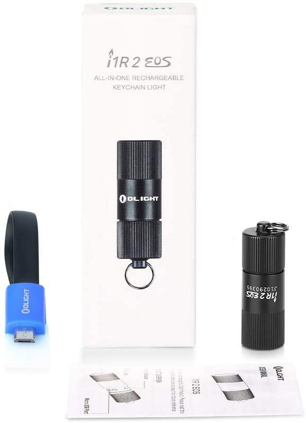 i1R 2 EOS 150 Lumens Tiny Rechargeable Keychain Flashlight EDC Mini LED Keyring Light with Built-in Battery for Camping Hiking Dog Walking etc (Black)