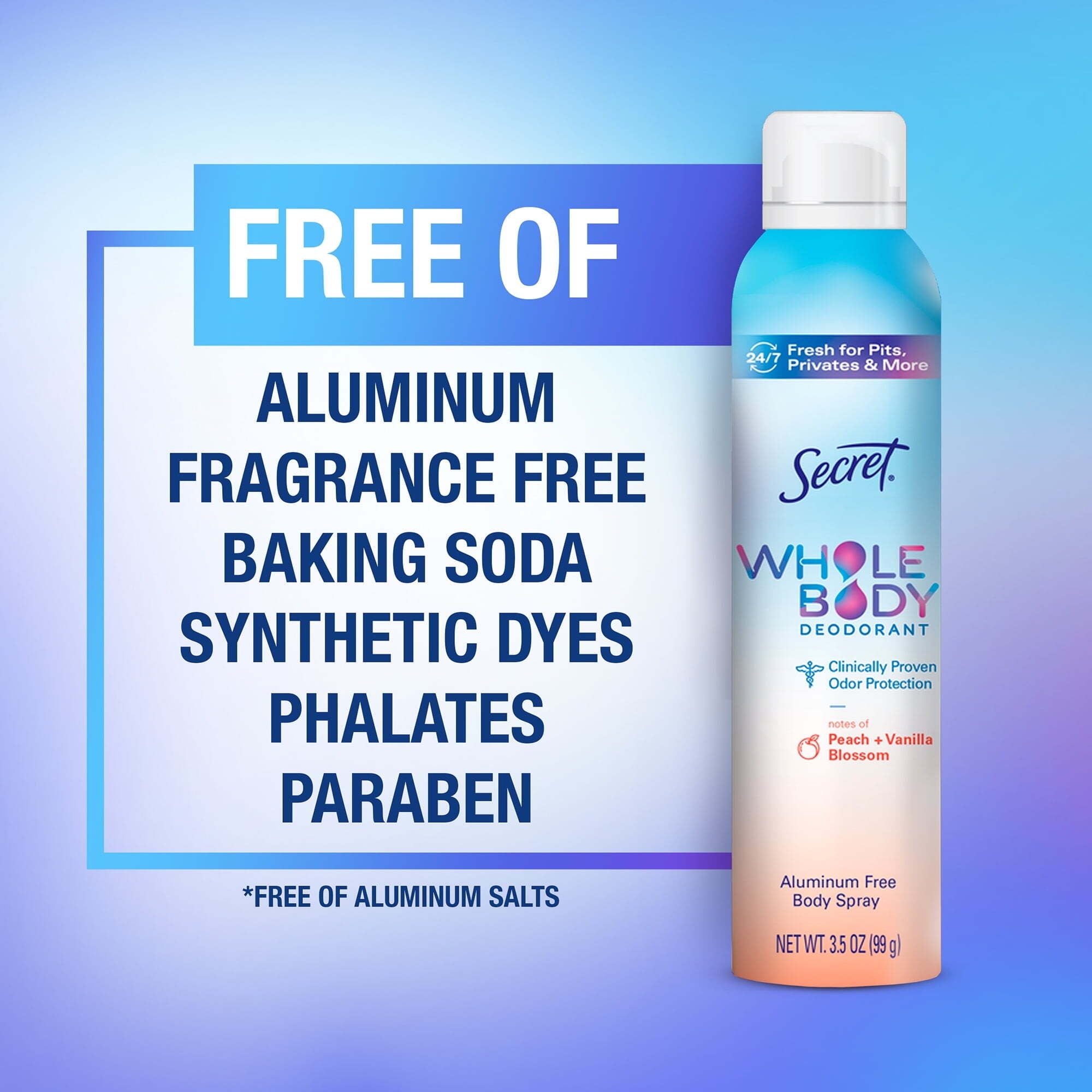 Women's Whole Body Deodorant Aluminum Free Spray, Peach &amp; Vanilla 3.5oz