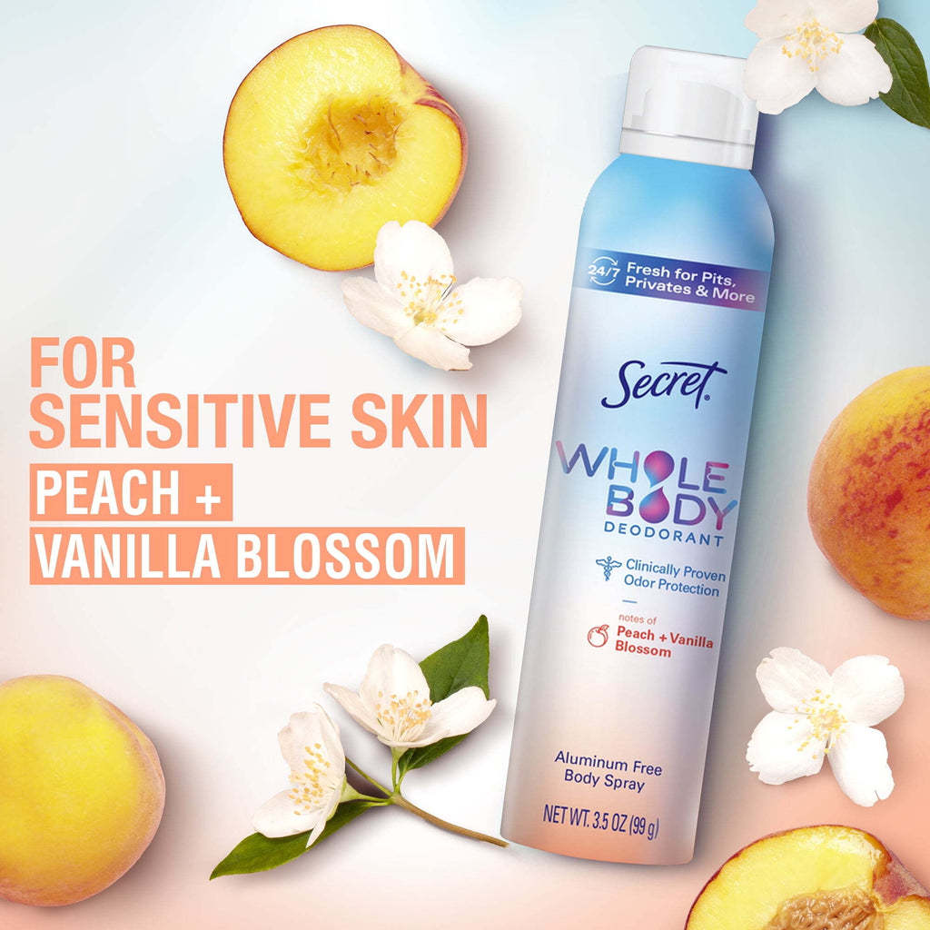 Women's Whole Body Deodorant Aluminum Free Spray, Peach &amp; Vanilla 3.5oz