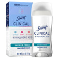 Secret Clinical Antiperspirant Deodorant for Women, 100HR Sweat &amp; Odor Protection, Hyaluronic Acid, Invisible Solid, Shower Fresh, 2.6 oz