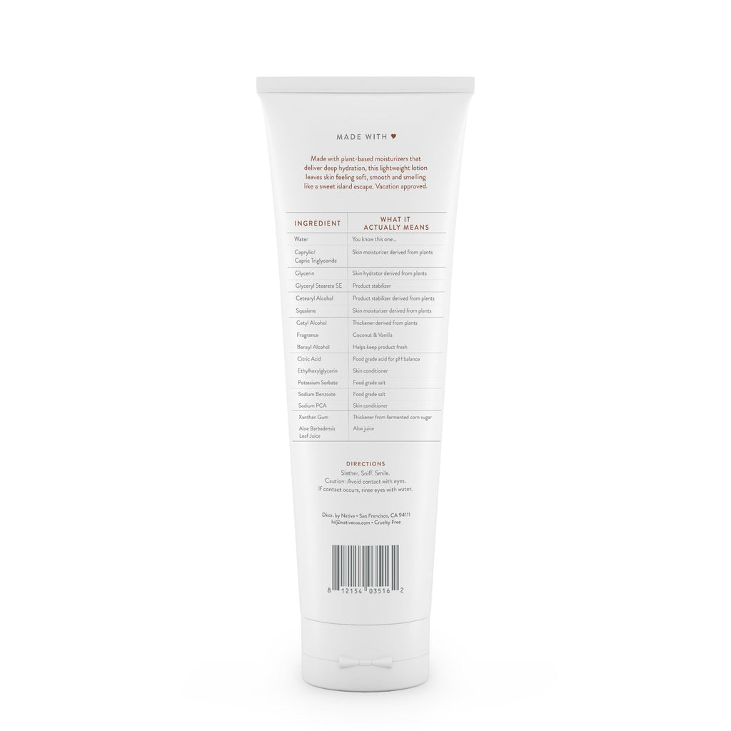 Natural Hand and Body Lotion, Coconut &amp; Vanilla, Paraben Free, Silicone Free 12 oz