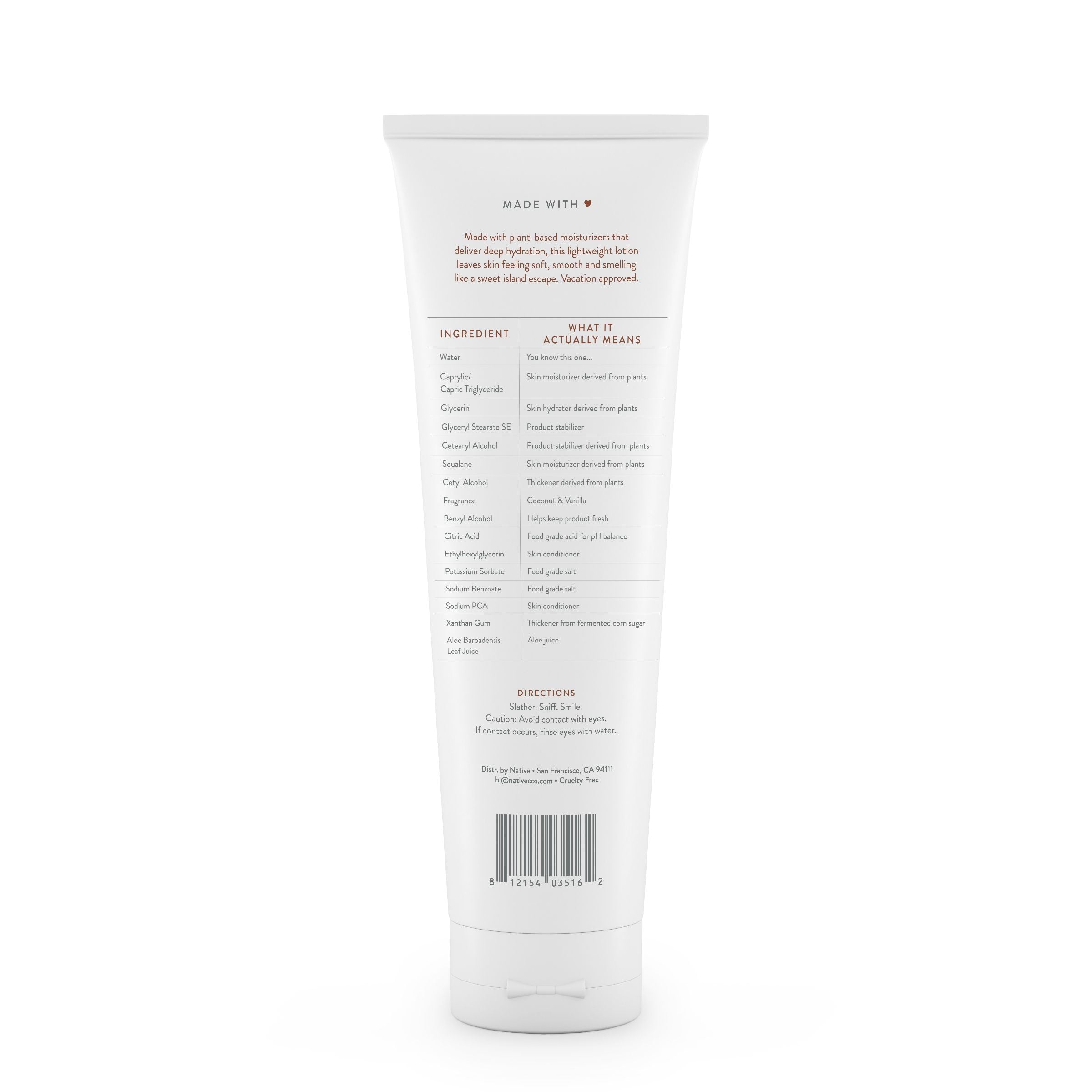 Natural Hand and Body Lotion, Coconut &amp; Vanilla, Paraben Free, Silicone Free 12 oz