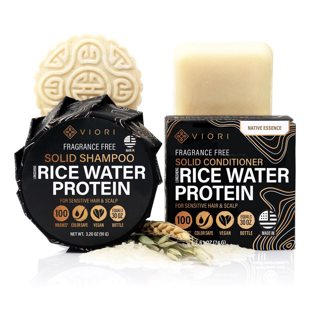 Viori Sulfate Free Shampoo and Conditioner Bar Set with Rice Water, Hidden Waterfall, 2 Piece Set