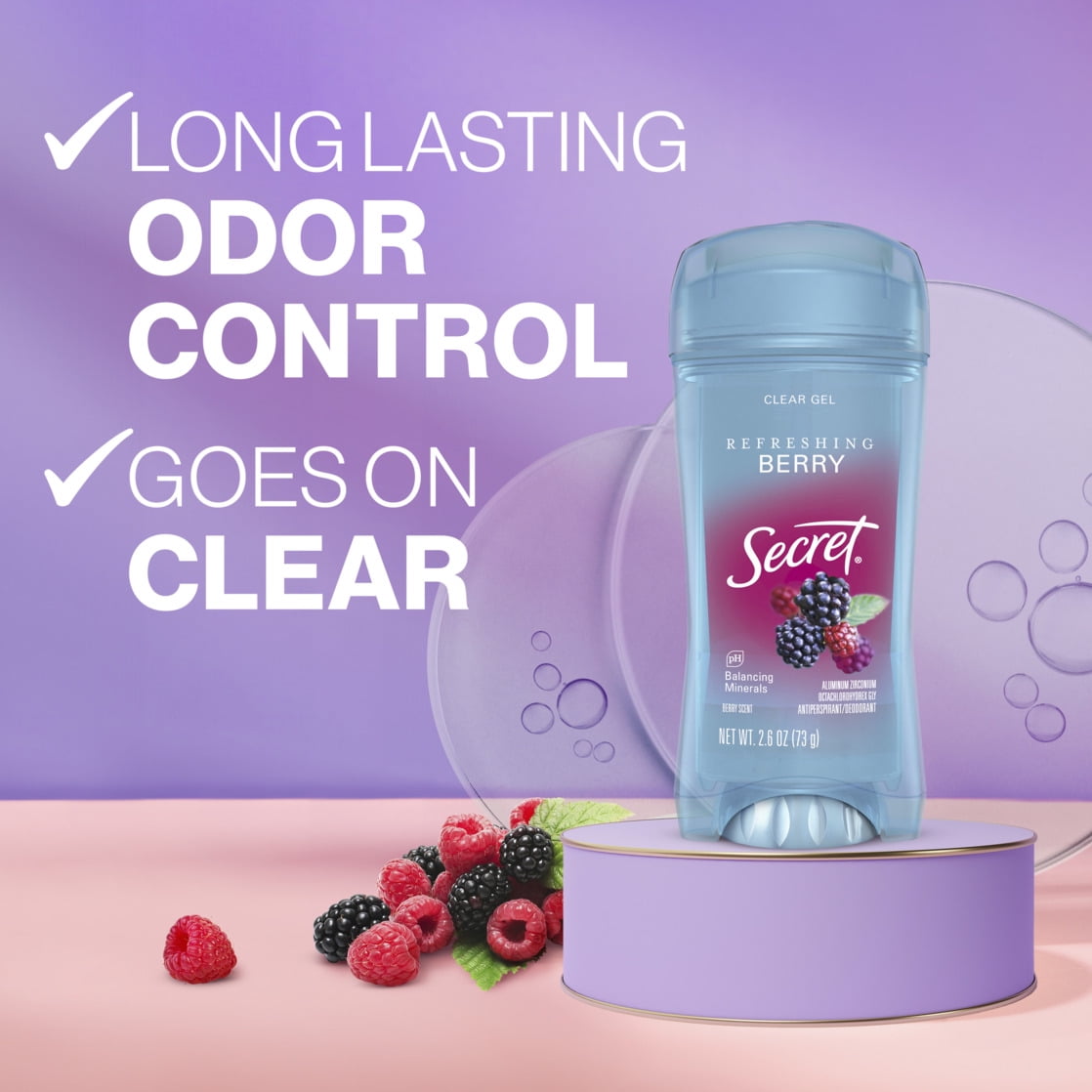 Fresh Clear Gel and Deodorant for Women, Refreshing Berry, 2.6 oz each, Pack of 2
