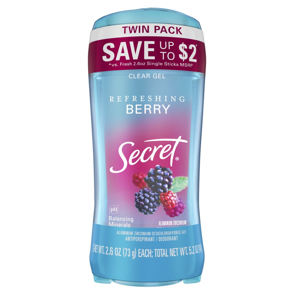 Fresh Clear Gel and Deodorant for Women, Refreshing Berry, 2.6 oz each, Pack of 2