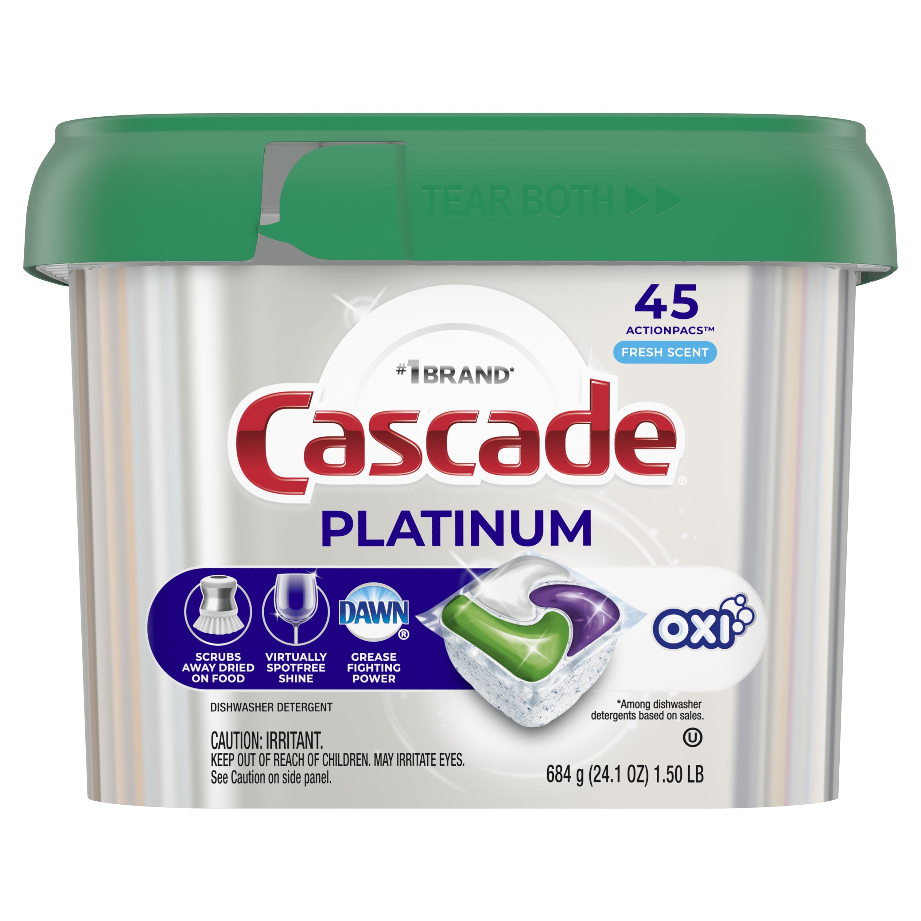 Platinum Action Pacs + Oxi, Dishwasher Detergent, Fresh, 45 Ct