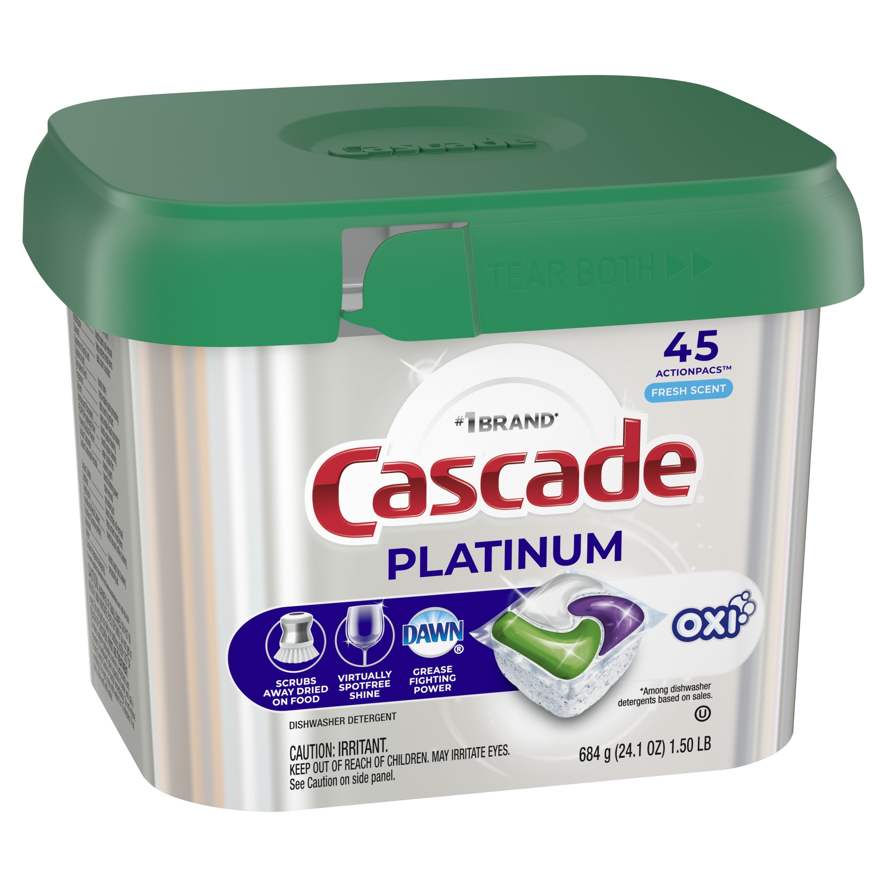 Platinum Action Pacs + Oxi, Dishwasher Detergent, Fresh, 45 Ct