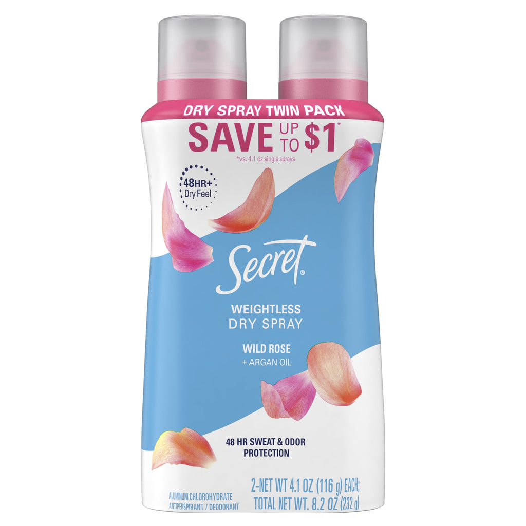 Dry Spray Antiperspirant Deodorant, Wild Rose and Argan Oil, 4.1oz, Pack of 2