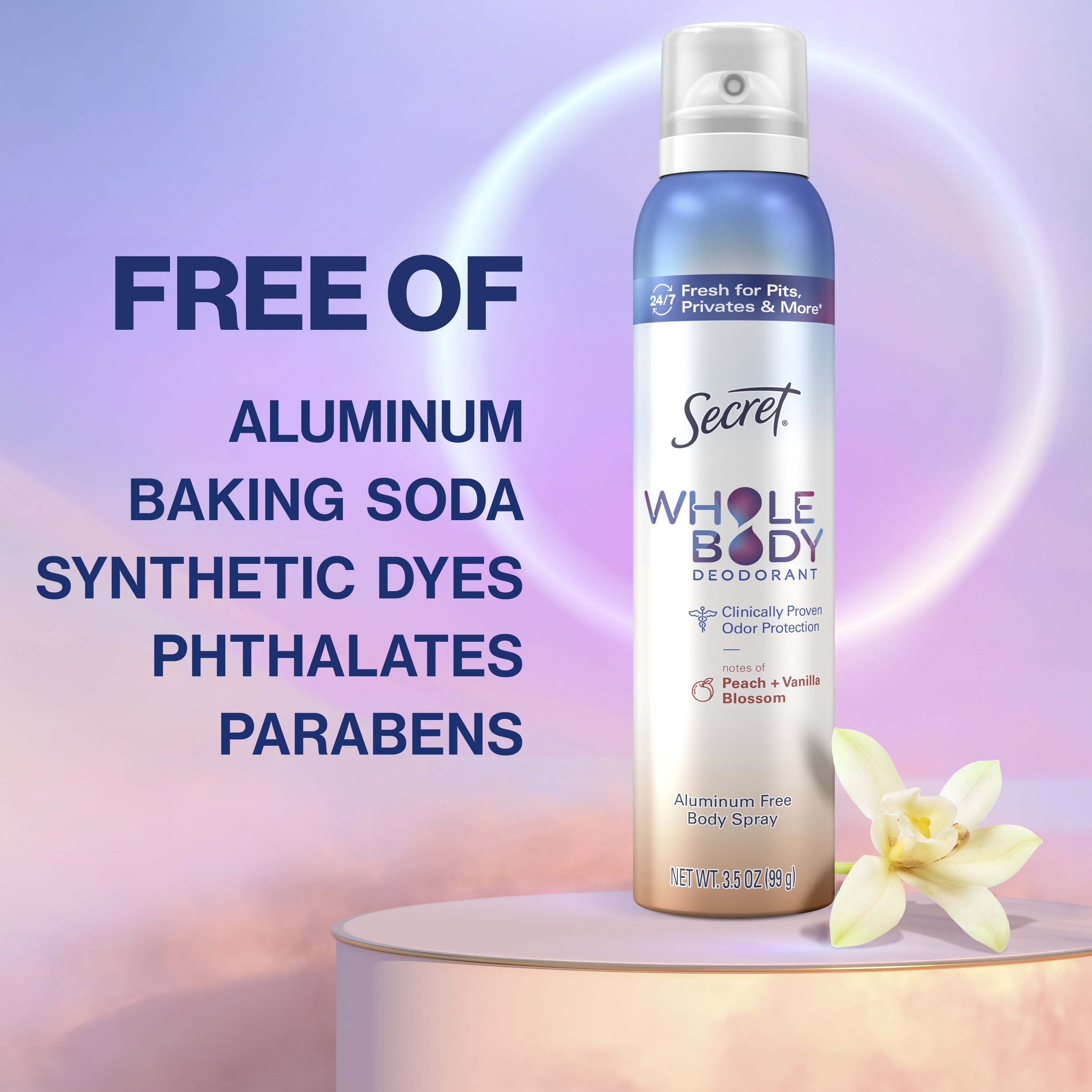 Whole Body Deodorant for Women, Peach &amp; Vanilla Scent, Aluminum Free Deodorant Spray, 72 HR Odor Protection, 1.0 oz