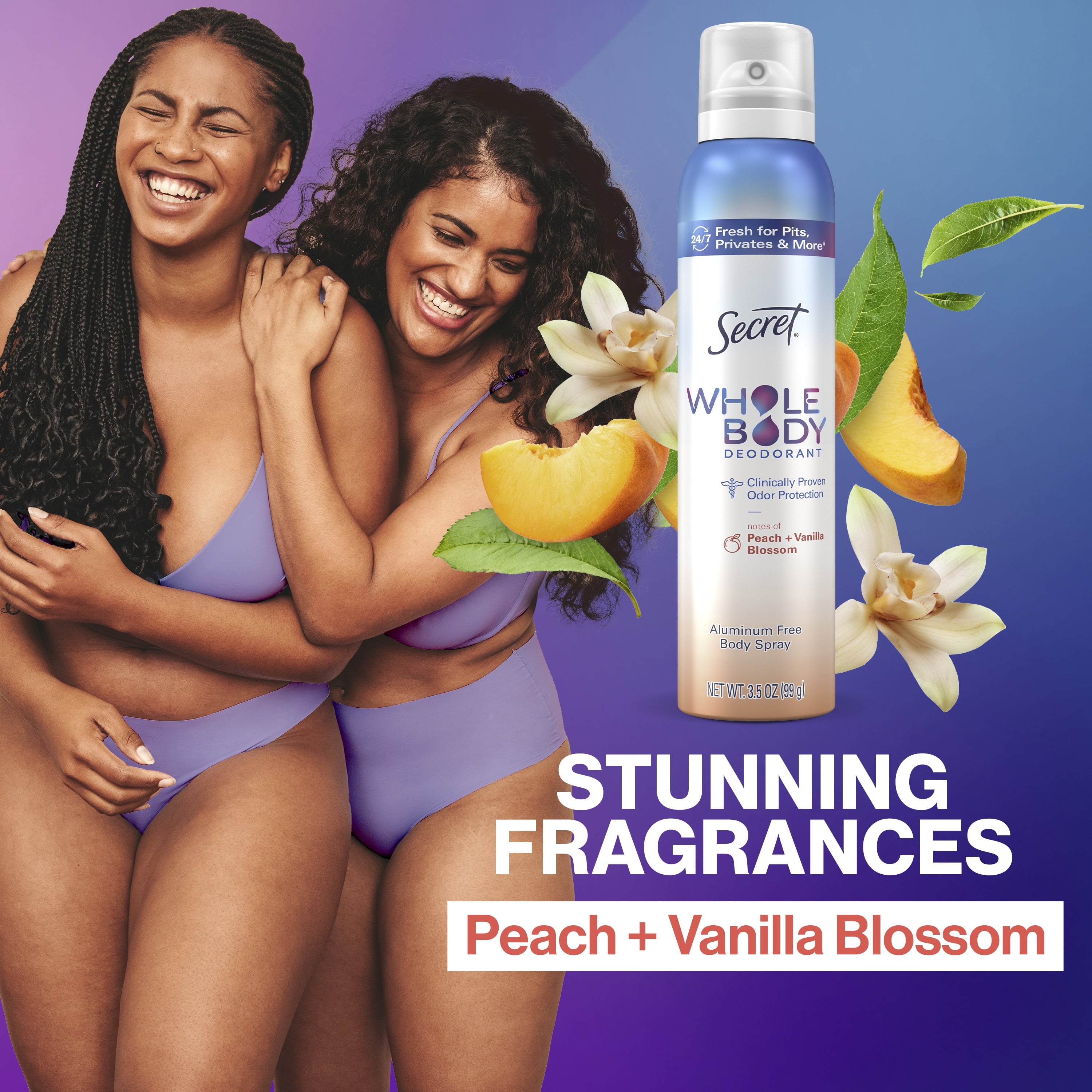 Whole Body Deodorant for Women, Peach &amp; Vanilla Scent, Aluminum Free Deodorant Spray, 72 HR Odor Protection, 1.0 oz