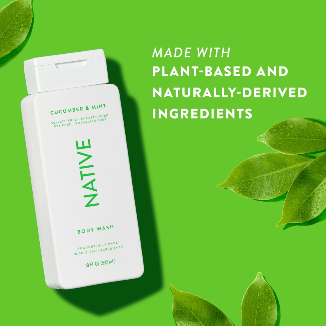 Body Wash, Cucumber &amp; Mint, Sulfate Free, Naturally Derived Ingredients, 24hr Freshness, for Women &amp; Men, 18 fl oz