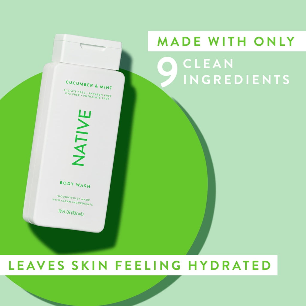 Body Wash, Cucumber &amp; Mint, Sulfate Free, Naturally Derived Ingredients, 24hr Freshness, for Women &amp; Men, 18 fl oz