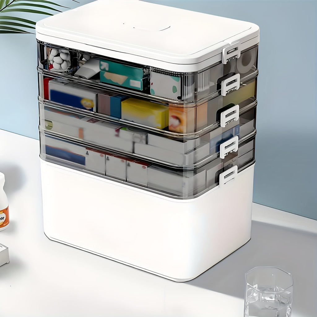 5-Tier Heavy-Duty Plastic Storage Box - Clear with Lids &amp; Handle
