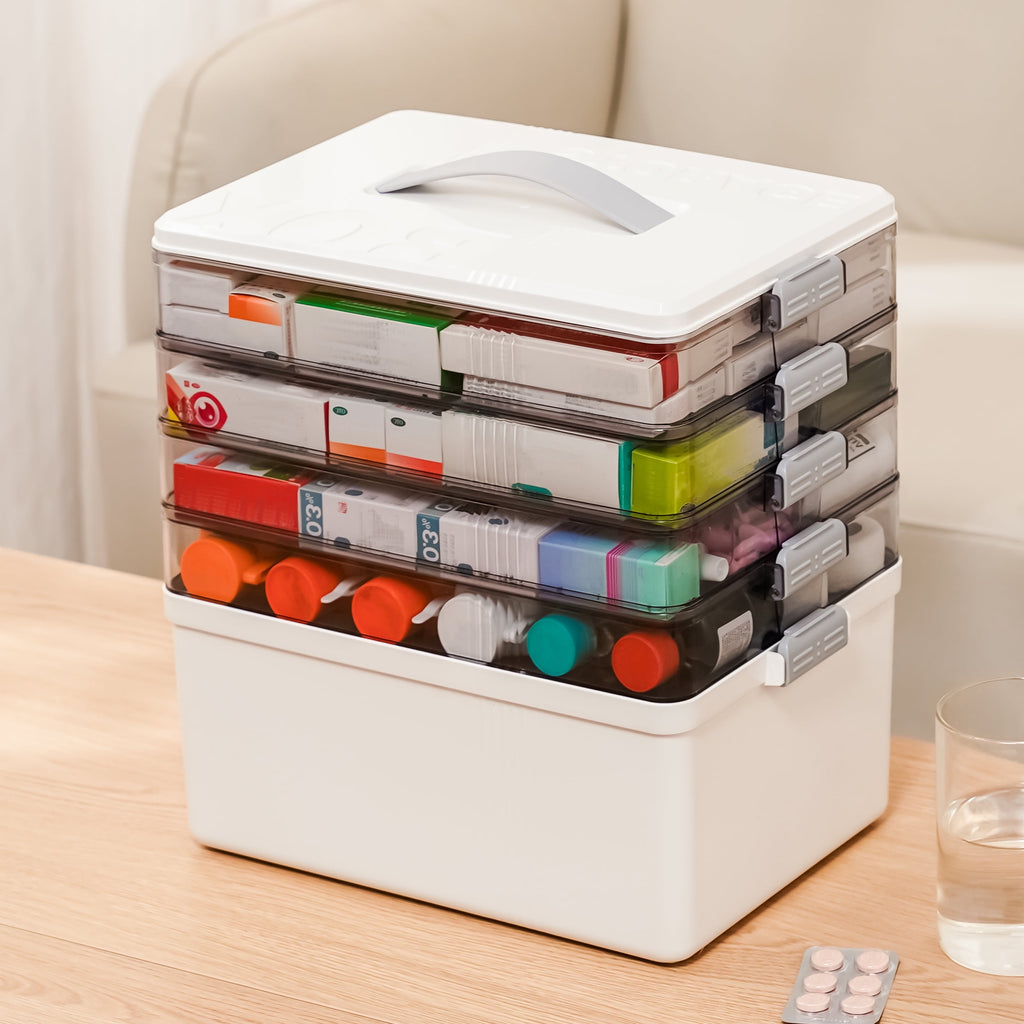 5 Layer storage bins with lid Stack &amp; Carry Box Plastic Handled with Removable Tray for Craft Adult