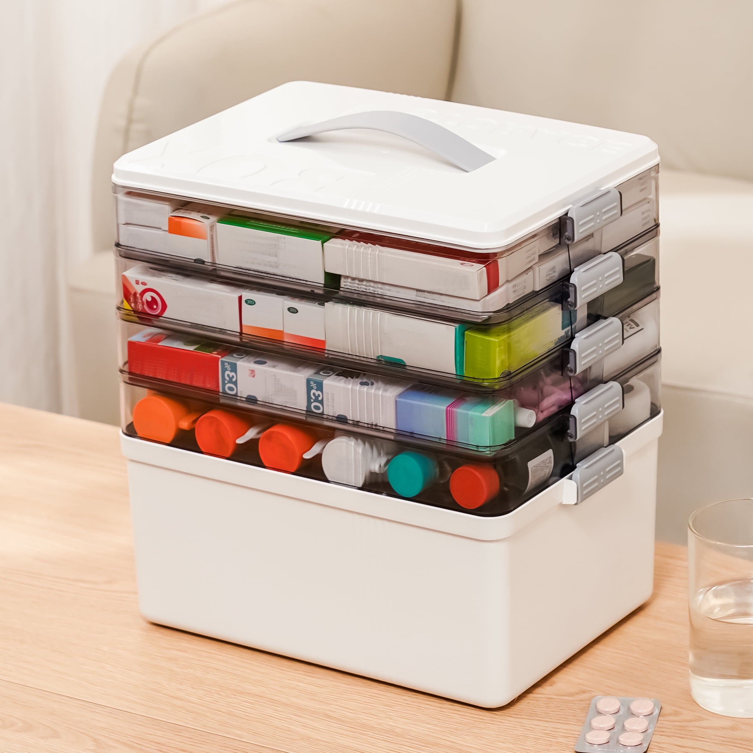 5 Layer storage bins with lid Stack &amp; Carry Box Plastic Handled with Removable Tray for Craft Adult