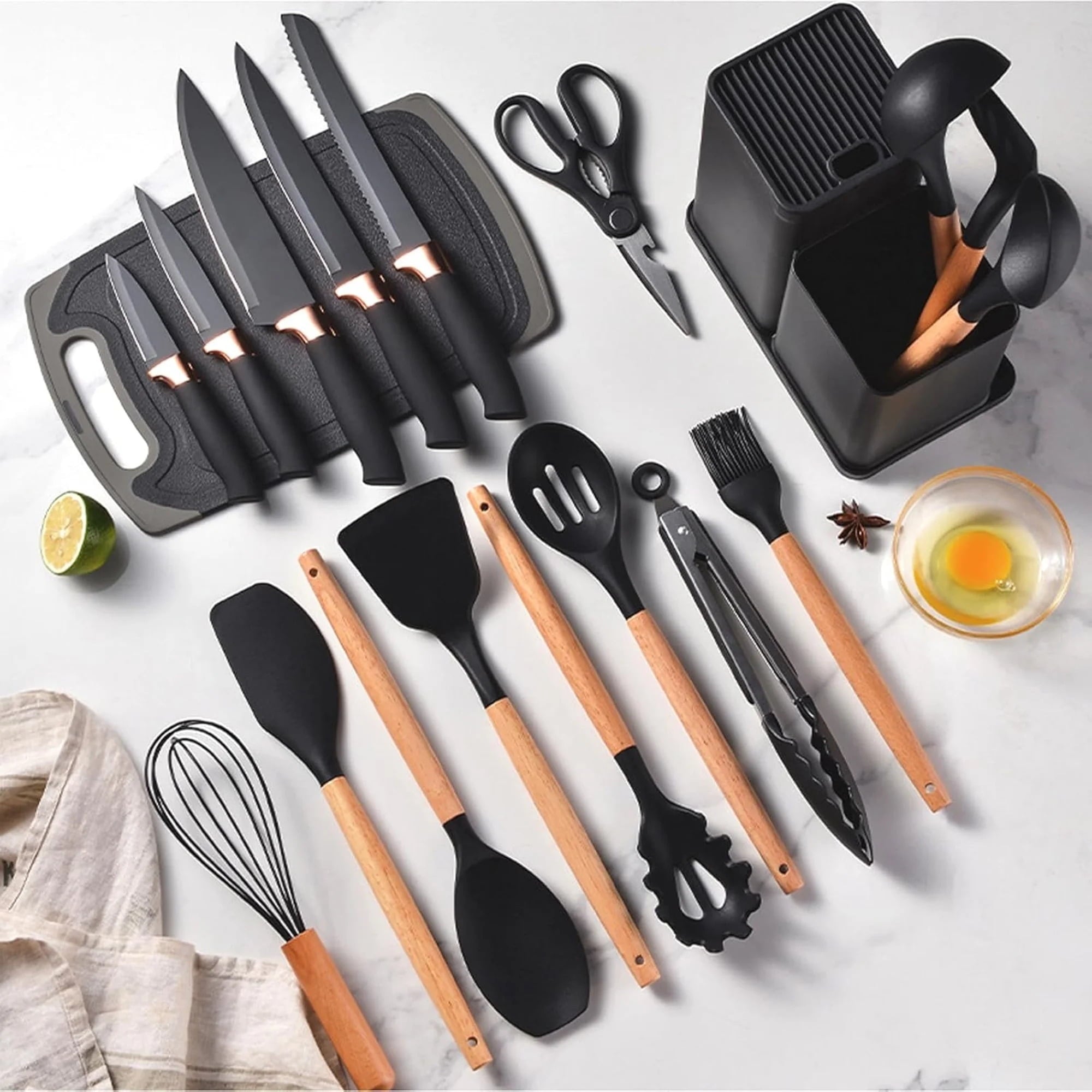 Silicone Cooking Utensils Set, BPA Free Pink Baking Tools Kitchen Knife 19 Pc